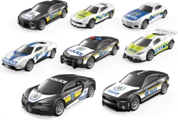 Politibil med pull-back, sæt med 4 stk.
