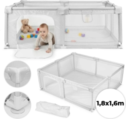 Børnegård 180 × 160 cm grå med rejsetaske ECOTOYS