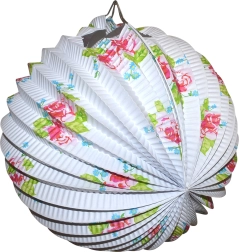 Lampion kugle hvid med blomster mønster 25 cm
