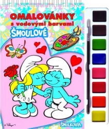 Smølferne malebog med vandfarver og pensel, spiralindbinding 21 × 23 cm