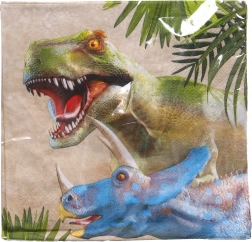 Partyservietter med dinosaurmotiver 33 × 33 cm, 20 stk.