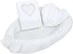 Luksuriøst babynest med pude og dyne New Baby Minky Hjerte hvid