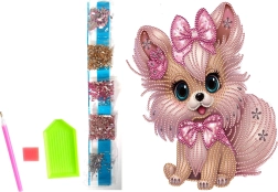 Diamantmaling på lærred – lyserød hund 23 × 30 cm