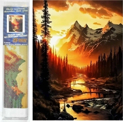 Diamantmaling - Bjergflod ved solnedgang 30x40 cm