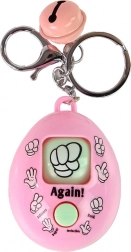 Rosa nøglering med spillet sten, papir, saks