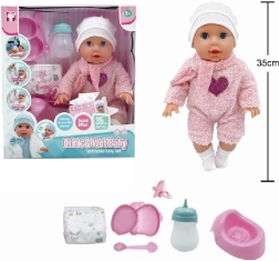 Dukke 35 cm drikker og tisser Tosia med tilbehør