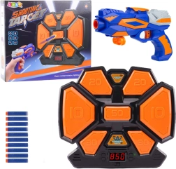 Skydespil med skumdartpile og elektronisk mål med LED-tæller