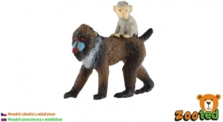 Hun-mandril med unge – plastfigur 6 cm