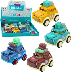 Metalt retro rejse-legetøjsbil med friktionsdrev og hoppende motorhjelm