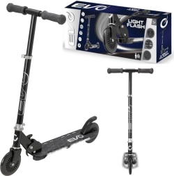 EVO Light Flash sammenklappelig børneløbehjul med justerbar styrstang, sort, lysende trinbræt