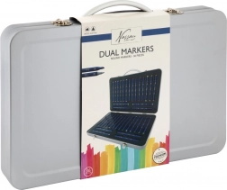 Sæt med dobbeltsidede tuscher 36 stk i metal kuffert