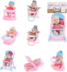 Dukke/baby med tilbehør plast fast krop 11 cm i net