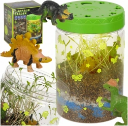 Terrarium til plantning med LED-lampe og dinosaurer