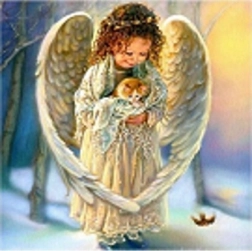 Diamantmosaik - engel med kat