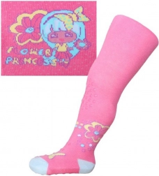 Bomuldstrømpebukser New Baby med 3× ABS – lyserød Flower Princess, størrelse 104–110