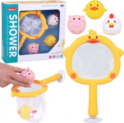 Badelegetøj: net med sugekop og 3 gummidyr uden hul