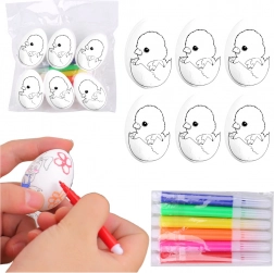 Polystyren påskeæg til at male med tuscher, kylling i ægget, 6 stk.