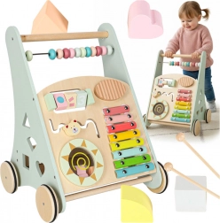 træskubbevogn med aktiviteter og kugleramme, blå