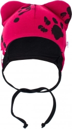 Baby bomuldshue med ører New Baby Paw mørkerosa