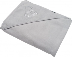 Baby frottéhåndklæde med hætte og broderi 100 × 100 cm – grå mus