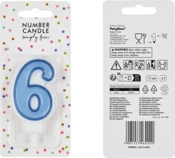 Fødselsdagslys med tallet 6, blå, 7 cm