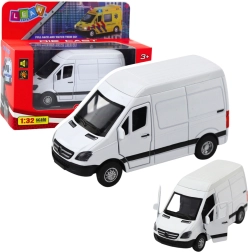 Metal varevogn 1:32 med træk-op drive, lys og lyd – hvid