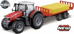 Bburago 10 cm landbrugstraktor Massey Ferguson 8740S med trailer til halmballer