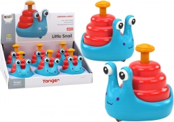 Lykkelig hjul-snegl på hest blå og rød