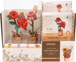 Display med rød kamelia og lyserød rose