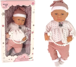 Realistisk babydukke 46 cm med blåt tøj og sut