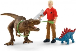 schleich dinosaurs tyrannosaurus rex-angreb – legesæt med t‑rex, stegosaurus og forsker