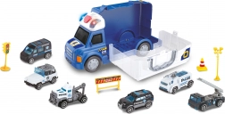 Politibil med effekter og 6 små biler