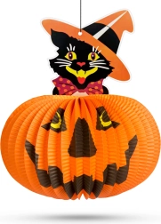 Halloween-papirlanterne som græskar med kattemotiv – 1 stk.