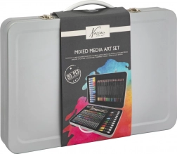 Sæt med kunstmaterialer i metal kuffert