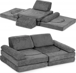 Sammenklappelig modulær børnesofa til 2 børn med 10 dele i blødt polstret stof – grå ECOTOYS
