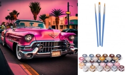 Maling efter tal Lyserød sportsvogn lærred 40x50 cm