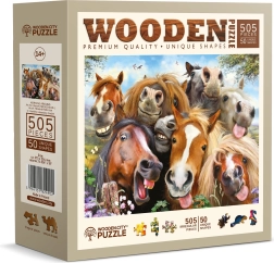 Træpuslespil i træ, dobbelt­sided Heste overalt 505 brikker WOODEN CITY