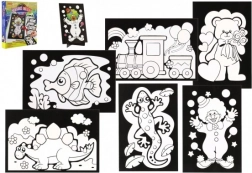 Skrabebillede 6 stk farverigt + 6 stk standere i æske 19x22x6,5 cm