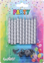 Sæt med kagelys med holdere, sølv, 10 + 10 stk