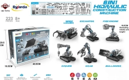Byggesæt af byggemaskiner 6-i-1 med vandhydraulisk drift, 223 dele, for børn 8+