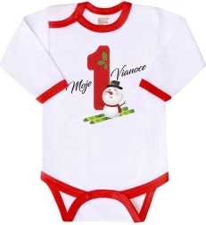 Babybody med print New Baby mine første jul, langærmet, størrelse 62