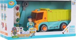 Skruedrevet tipvogn med tilbehør og lysende trafiklys-spil