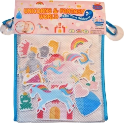 Skumbadeklistermærker med enhjørninger med opbevaringsnet