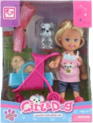 Dukke med barnevogn til kæledyr