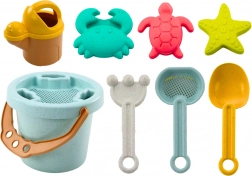 Pastelsæt til sand med spand, skovl, rive, si og forme