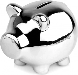 Sølvfarvet keramisk sparegris 11,5 × 9 cm