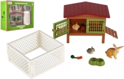 Kaninbur med løbegård og tilbehør til børn
