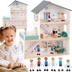 Træ dukkehus med figurer TOOKY TOY, 3 etager, FSC