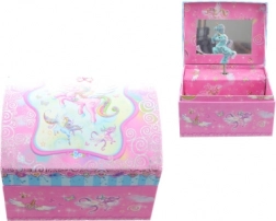 Lyserød spilledåse-smykkeskrin med enhjørning og ballerina