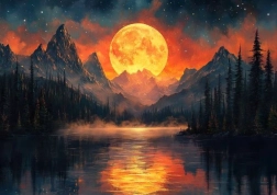 Diamantmaleri Gylden måne i bjergene 30x40 cm